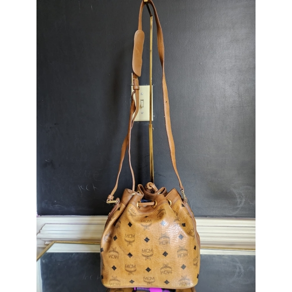 MCM Cognac Visetos Coated Canvas Heritage Drawstring Bag - Picture 3 of 13